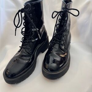 Black Patented Leather Lace-Up Women's Boots